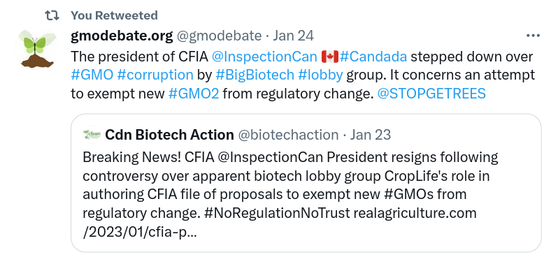 President CFIA 🇨🇦 Kanada avgår på grund av GMO 2.0-korruption